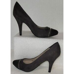 FERGALICIOUS by Fergie Selene Leather and Suede Charcoal Pumps - Size 8